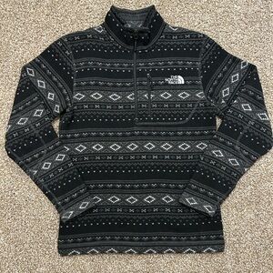 The North Face Black Gray Aztec Quarter Zip Fleece Sweater Pullover Small